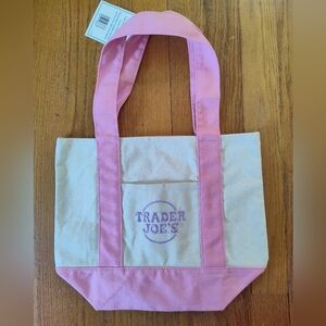 NWT Trader Joe's Pink Canvas Mini Tote Bag Limited Edition